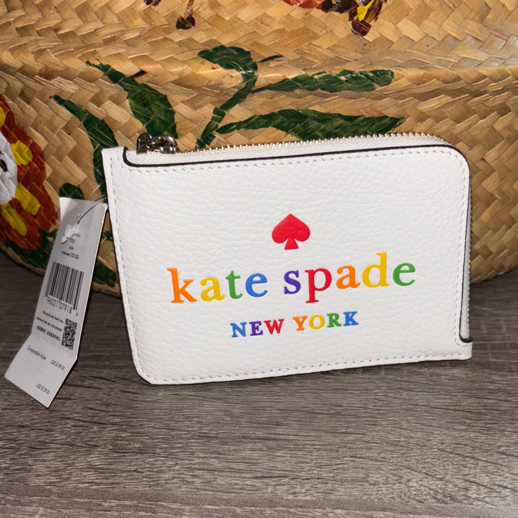 Kate Spade White Card Holder With Rainbow Logo